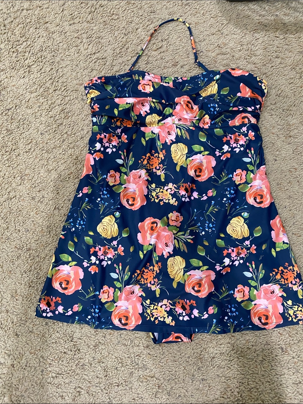 Navy Floral Swimdress with Pink & Yellow Roses